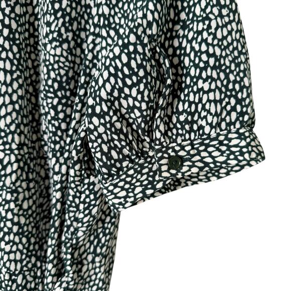 NWT Crescent Collared Wrap Midi Dress Short‎ Puff Sleeves in Green White, Medium - Picture 9 of 13